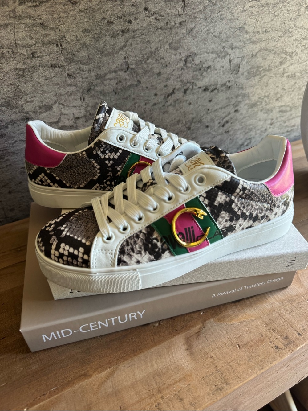 NWT Cavalli Class Roberto Cavalli Snakeskin Platform Sneakers $500 MSRP